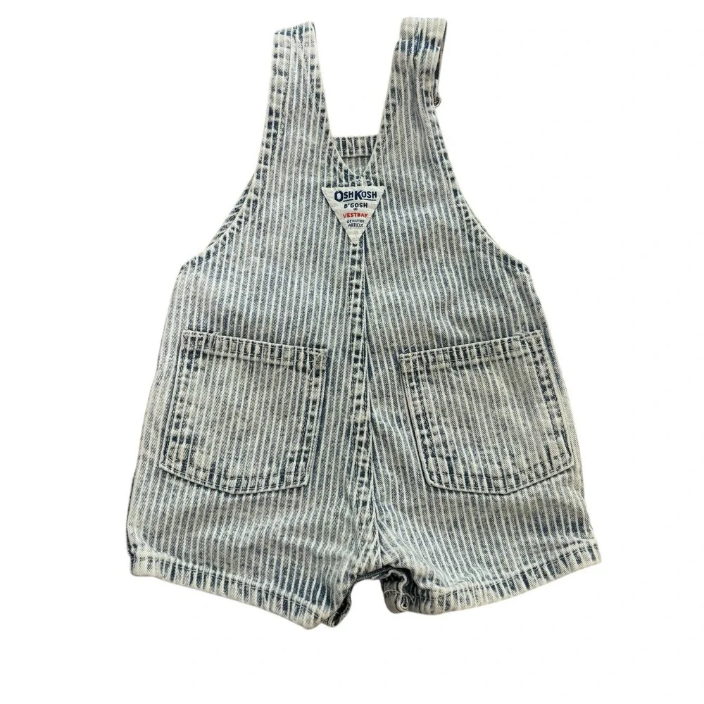 VTG USA‎ OshKosh Vestbak Bib Denim Overall Shorts Striped Size 3/6 M 1969 EUC